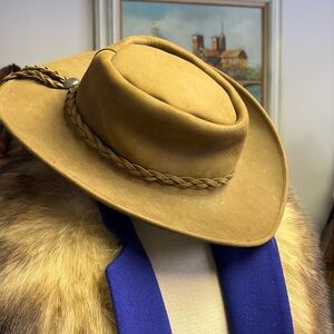 Vintage 100% Leather Hat Braided Leather